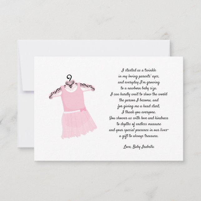 Ballet dress baby shower thank you note invitation (Front)