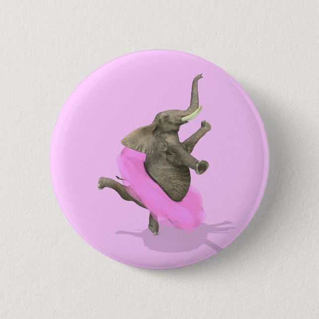 Ballet Elephant En Pointe 2 Inch Round Button (Front)
