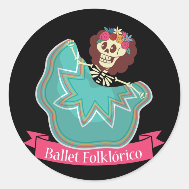 Ballet Folklorico Mexican Sugar Skull Ballet Dance Classic Round Sticker (Front)