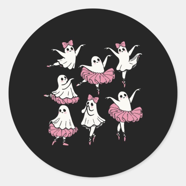 Ballet Ghost Dancer Cute Boo Dancing Halloween  Classic Round Sticker (Front)