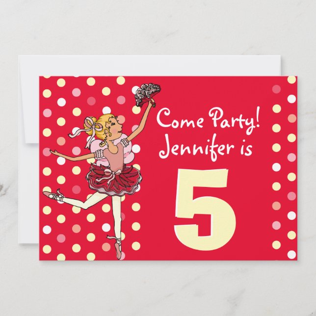 Ballet kids party red yellow invitation (Front)