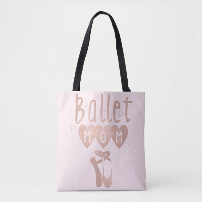 Ballet Mom Pink Rose Gold Stars & Hearts Tote Bag (Front)