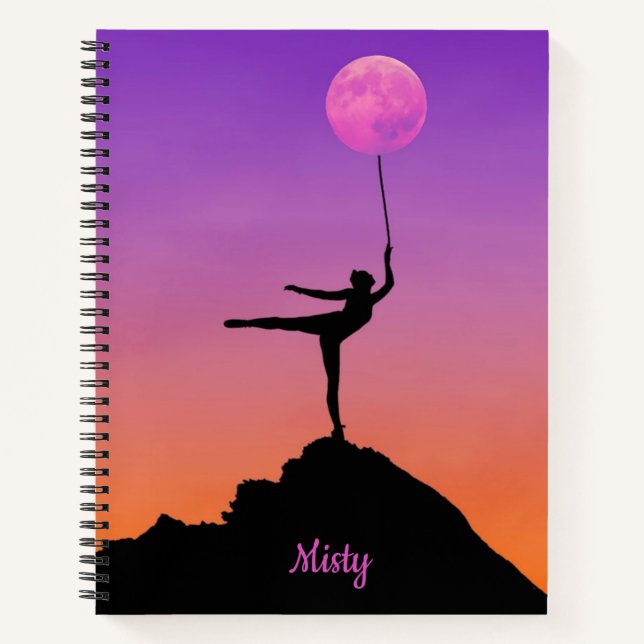 Ballet Moon Balance Personalized Name Notebook (Front)