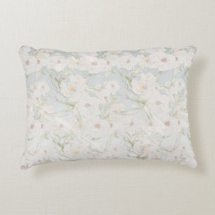 Ballet of Petals: White Flowers on Blue & White Accent Pillow