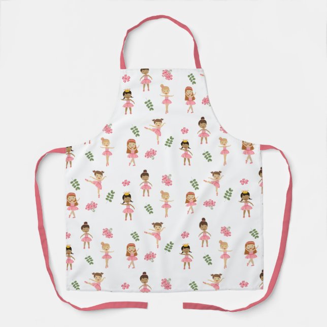 Ballet Pink Ballerinas Dancing Pattern Apron (Front)