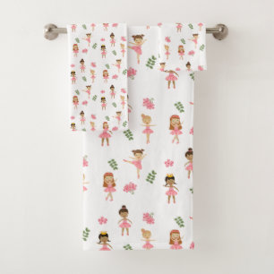 Ballet Pink Ballerinas Dancing Pattern Girl Bath Towel Set