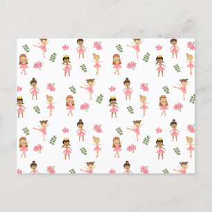 Ballet Pink Ballerinas Dancing Pattern Holiday Postcard