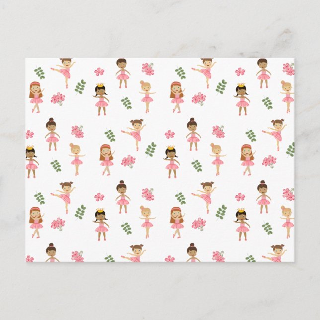 Ballet Pink Ballerinas Dancing Pattern Holiday Postcard (Front)