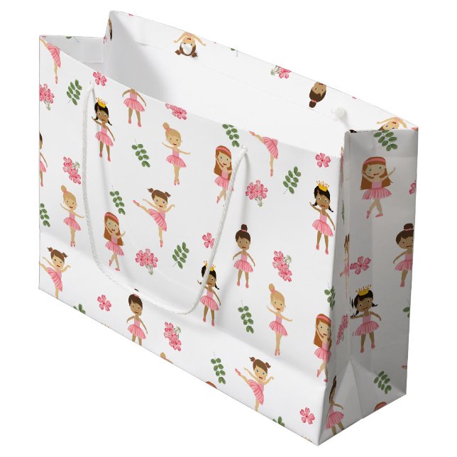 Ballet Pink Ballerinas Dancing Pattern Large Gift Bag (Front Angled)
