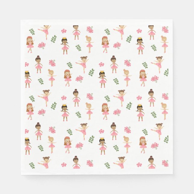 Ballet Pink Ballerinas Dancing Pattern Napkin (Front)