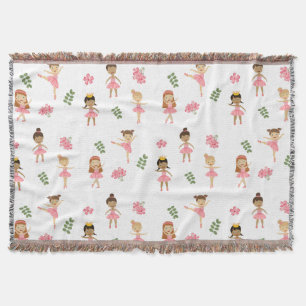 Ballet Pink Ballerinas Dancing Pattern Throw Blanket