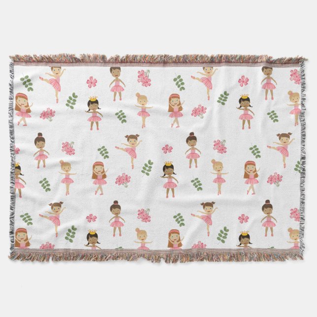 Ballet Pink Ballerinas Dancing Pattern Throw Blanket (Front)