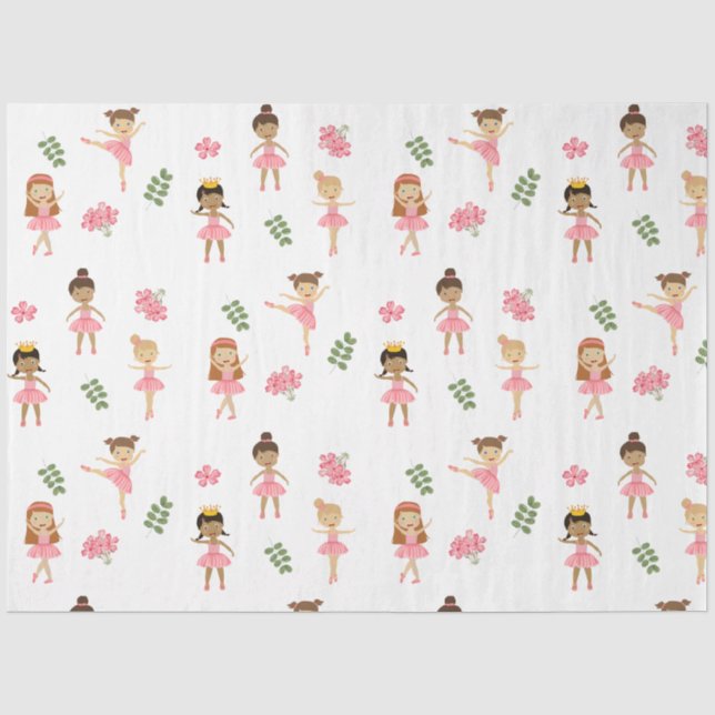 Ballet Pink Ballerinas Dancing Pattern Tissue Paper (Front)