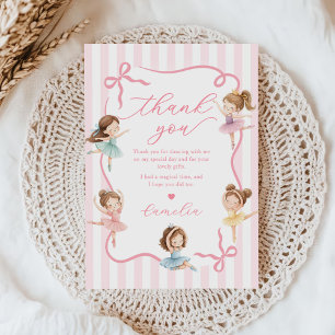 Ballet Pink Girls Bow Tutu Ballerina Birthday Thank You Card