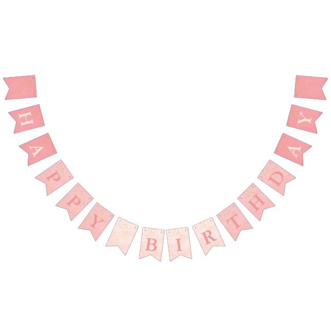 Ballet Pink with Gold Stars Happy Birthday Bunting Flags (All)