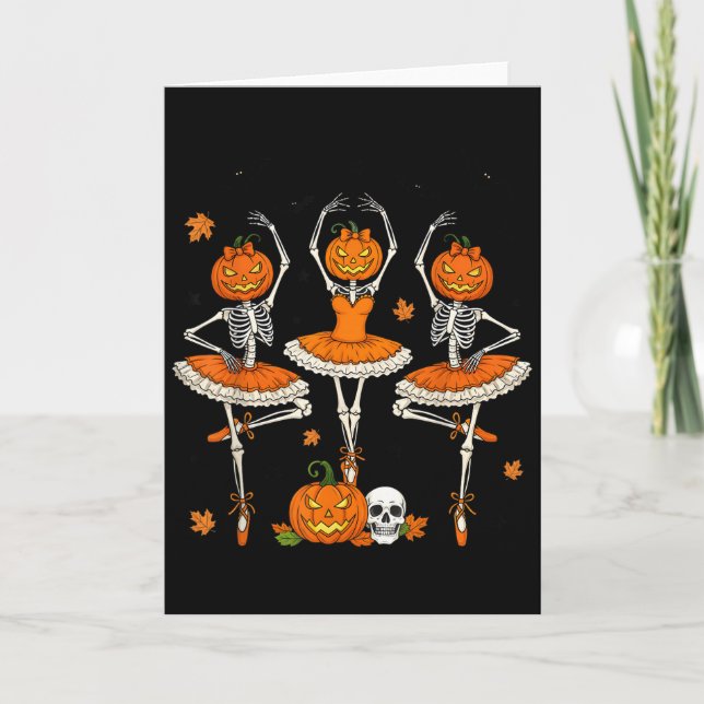 Ballet Pumpkin Dancing Skeleton Scary Halloween Gi Card (Front)