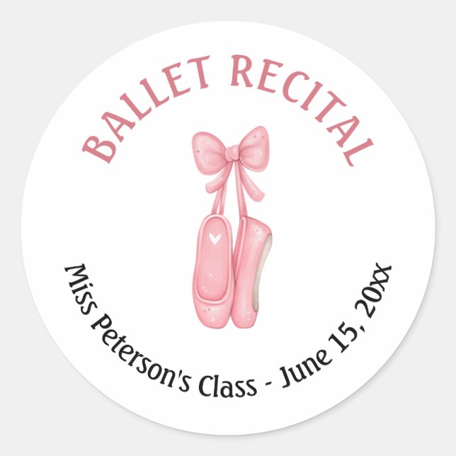 Ballet Recital Pink Shoes Party Favour Classic Round Sticker (Front)
