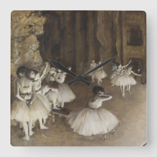 Ballet Rehearsal On Stage by Edgar Degas Square Wall Clock