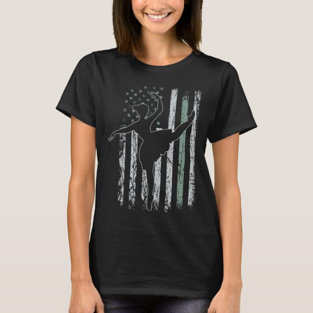 Ballet Retro USA Flag Tutu 4th of July Ballet T-Shirt (Front)
