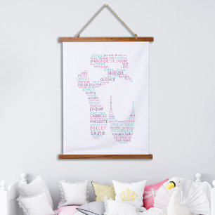 Ballet Shoe Typography Pink and Aqua Hanging Tapestry
