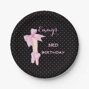 Ballet Shoes Ballerina Pink & Black Polka Dot Paper Plate