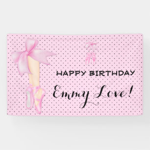 Ballet Shoes Bow Pink & Black Polka Dot Banner