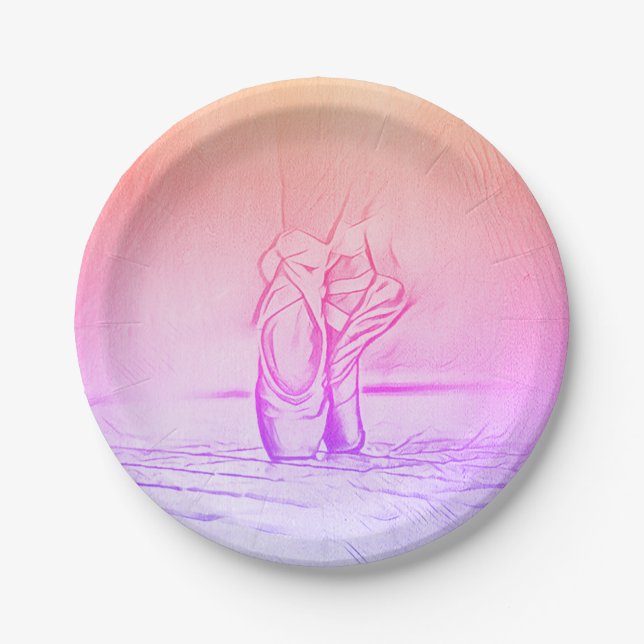 Ballet Shoes on Pointe Pink Gradient Paper Plate (Front)