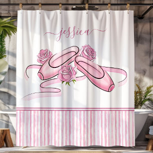 Ballet Shoes Pink and White Watercolor Stripes 