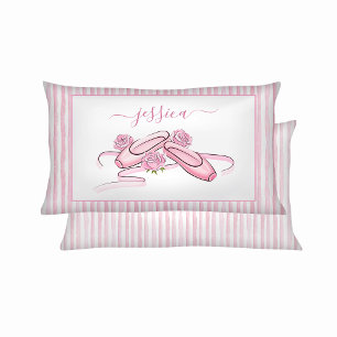 Ballet Shoes Pink and White Watercolor Stripes  Pillowcase
