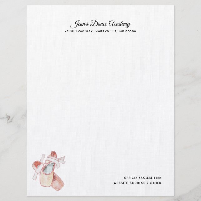 Ballet Slippers Dance Studio Custom Letterhead (Front)