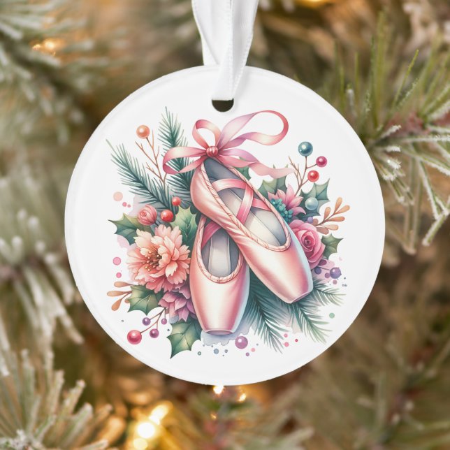 Ballet Slippers, Flowers Personalized Christmas Ornament (Tree)