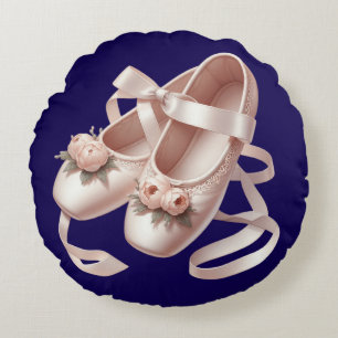 Ballet Slippers with Ribbon & Peony Embellishments Round Pillow