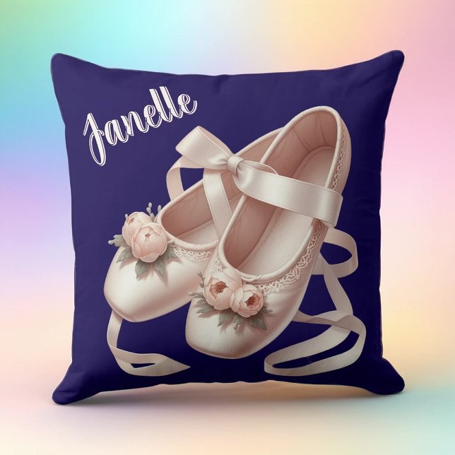 Ballet Slippers with Ribbon & Peony Embellishments Throw Pillow (Creator Uploaded)