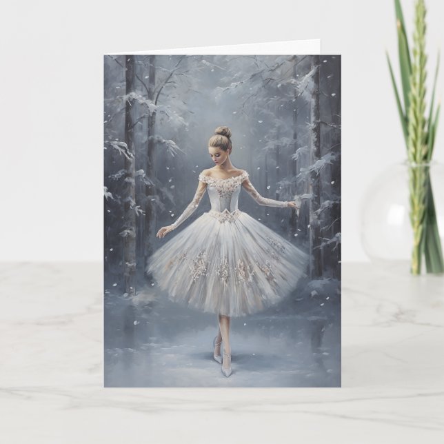 Ballet Snow Queen Snowflake Ballerina Christmas Holiday Card (Front)