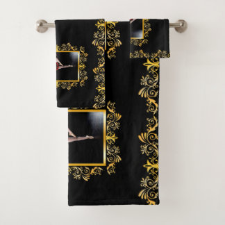  Ballet  Stylish Elegant Gold Embellished Bath Towel Set