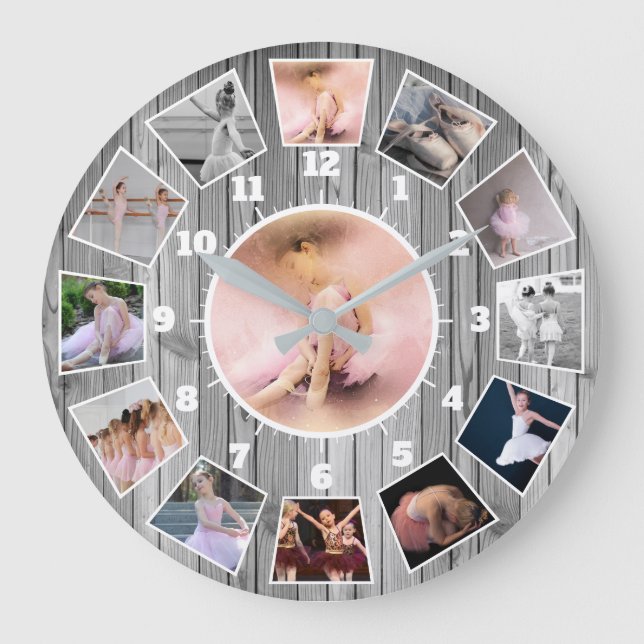 Ballet Stylish Grey and White Photo Collage Large Clock (Front)