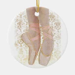 Ballet Toe Shoes - Pink Gold White Ceramic Ornament