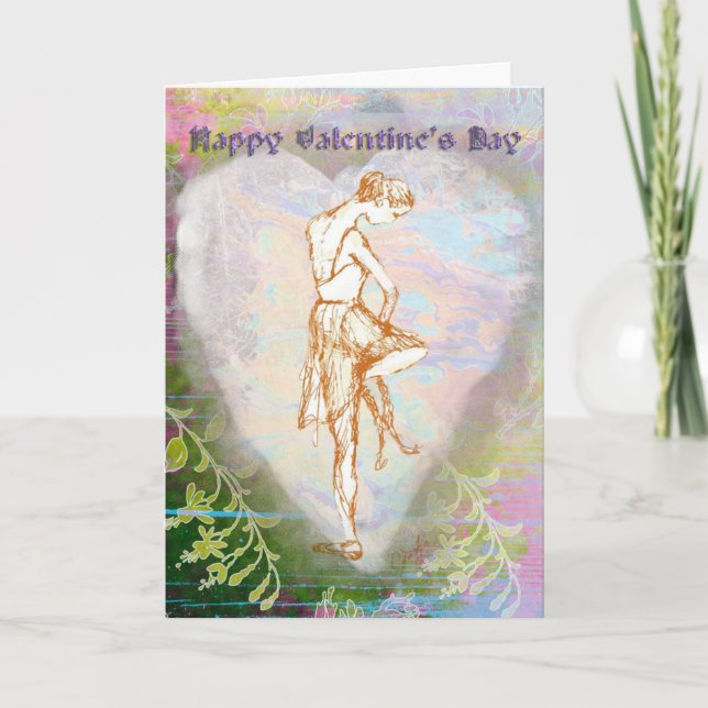 Ballet Valentine's Day Tying Shoe in Heart Holiday Card (Front)