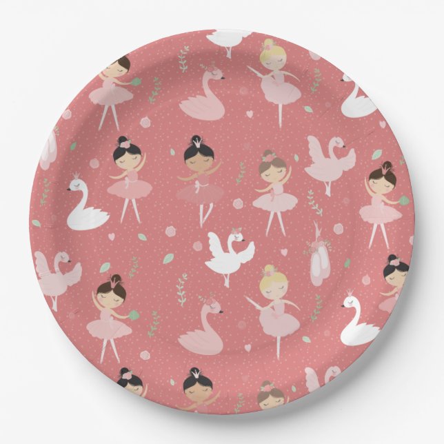 Ballet, Women & Girls, Cute Ballet Swan Pattern Paper Plate (Front)
