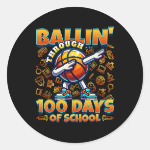 Ballin' Through 100 Days Of School  Classic Round Sticker