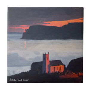 Ballintoy Church, Ireland at Sunset Tile