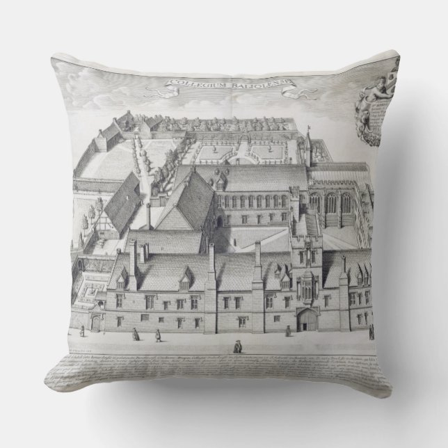 Balliol College, Oxford, from 'Oxonia Illustrata', Throw Pillow (Front)