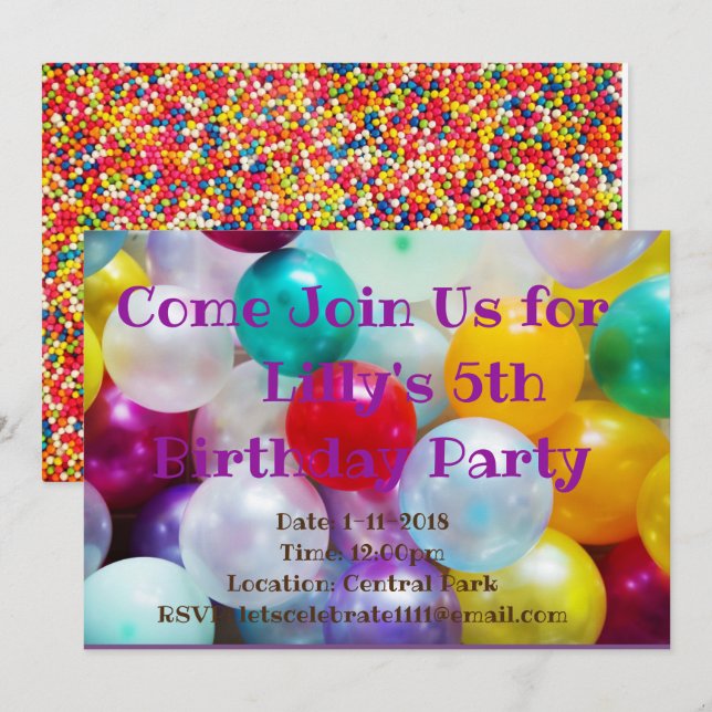 Ballon Birthday Invitation (Front/Back)