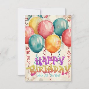 ballon d'aquarelle vintage carte d'anniversaire
