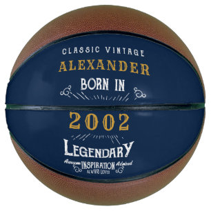 Ballon De Basket 21e Anniversaire Né 2002 Ajouter Nom Légende Blue 