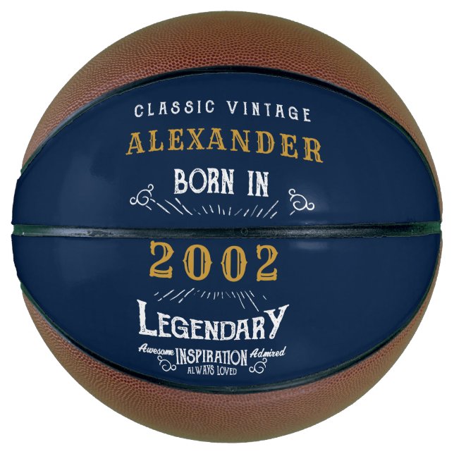 Ballon De Basket 21e Anniversaire Né 2002 Ajouter Nom Légende Blue  (Devant)