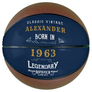 Ballon De Basket 60th Birthday Born 1963 Ajouter Nom Legend Blue Go