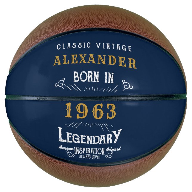Ballon De Basket 60th Birthday Born 1963 Ajouter Nom Legend Blue Go (Devant)