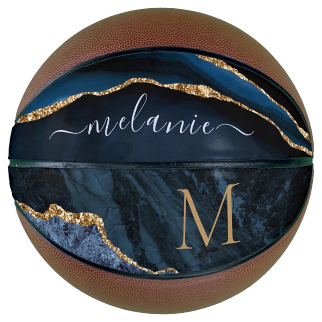 Ballon De Basket Agate Navy Blue Gold Lettre de nom Basketball cade (Devant)