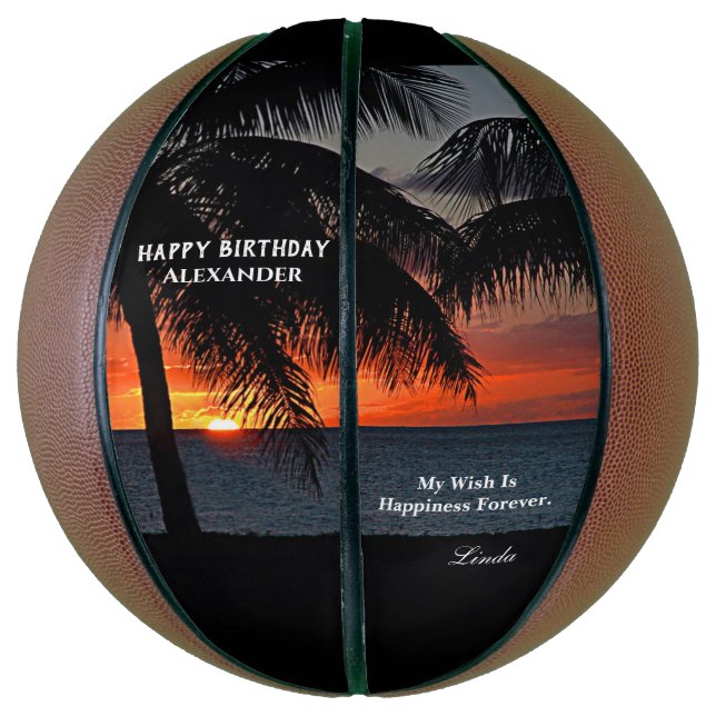 Ballon De Basket Anniversaire Coucher de soleil Océan Palmes tropic (Vertical)